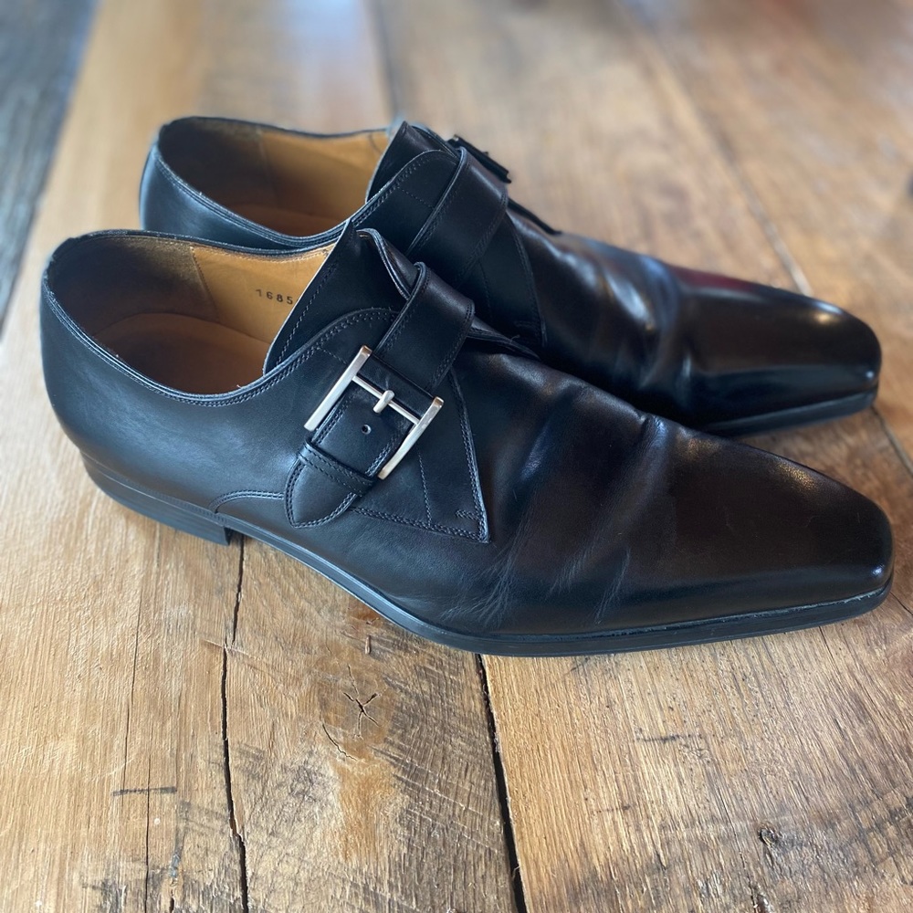 Magnanni Hugo monk strap black leather dress shoes